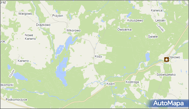 mapa Kozy gmina Czarna Dąbrówka, Kozy gmina Czarna Dąbrówka na mapie Targeo