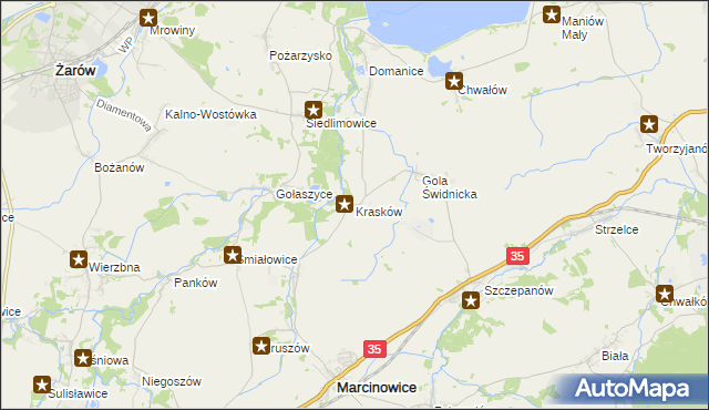 mapa Krasków gmina Marcinowice, Krasków gmina Marcinowice na mapie Targeo