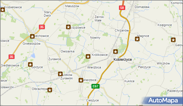 mapa Królikowice gmina Kobierzyce, Królikowice gmina Kobierzyce na mapie Targeo