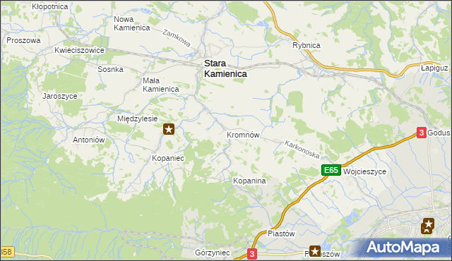 mapa Kromnów gmina Stara Kamienica, Kromnów gmina Stara Kamienica na mapie Targeo