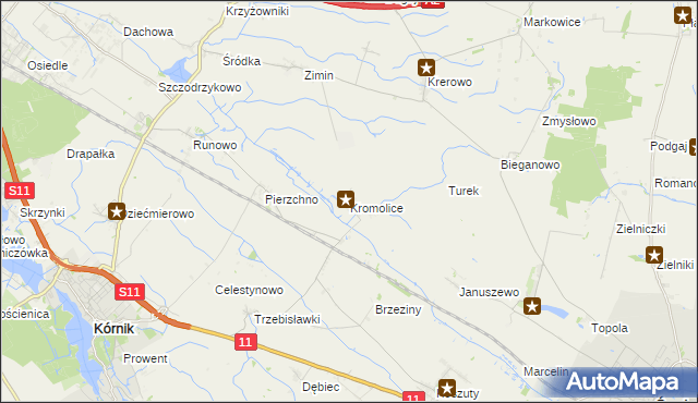 mapa Kromolice gmina Kórnik, Kromolice gmina Kórnik na mapie Targeo