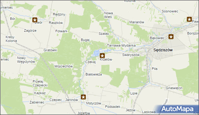 mapa Krzelów gmina Sędziszów, Krzelów gmina Sędziszów na mapie Targeo