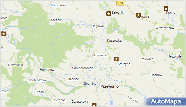 mapa Krzywina, Krzywina na mapie Targeo