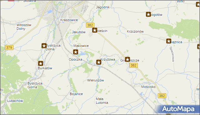 mapa Krzyżowa gmina Świdnica, Krzyżowa gmina Świdnica na mapie Targeo