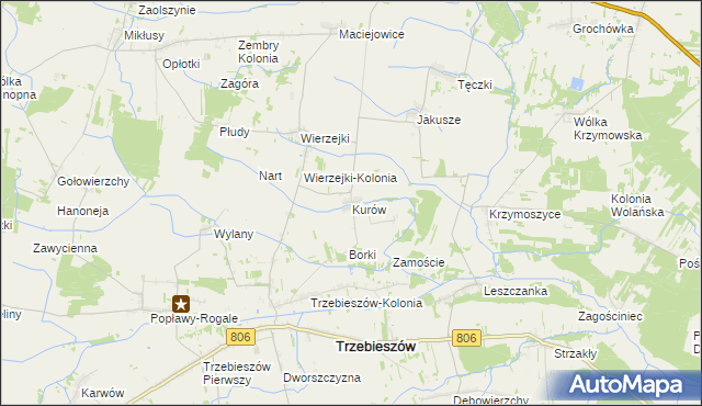 mapa Kurów gmina Trzebieszów, Kurów gmina Trzebieszów na mapie Targeo