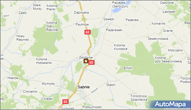 mapa Kurowice gmina Sabnie, Kurowice gmina Sabnie na mapie Targeo