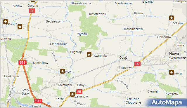 mapa Kwiatków gmina Ostrów Wielkopolski, Kwiatków gmina Ostrów Wielkopolski na mapie Targeo