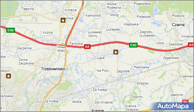 mapa Łąka gmina Trzebownisko, Łąka gmina Trzebownisko na mapie Targeo