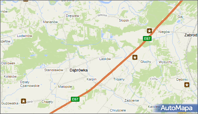mapa Lasków gmina Dąbrówka, Lasków gmina Dąbrówka na mapie Targeo