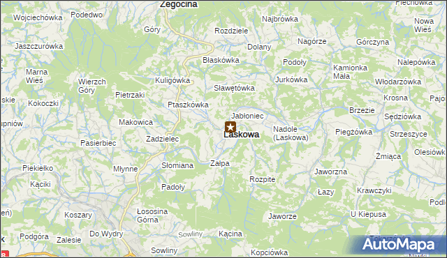 mapa Laskowa powiat limanowski, Laskowa powiat limanowski na mapie Targeo