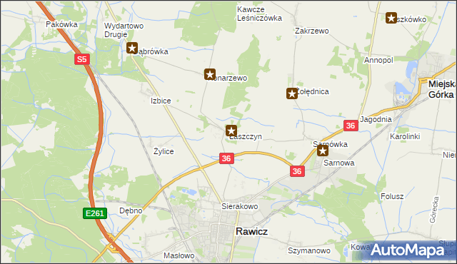 mapa Łaszczyn gmina Rawicz, Łaszczyn gmina Rawicz na mapie Targeo