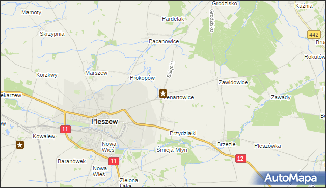 mapa Lenartowice gmina Pleszew, Lenartowice gmina Pleszew na mapie Targeo