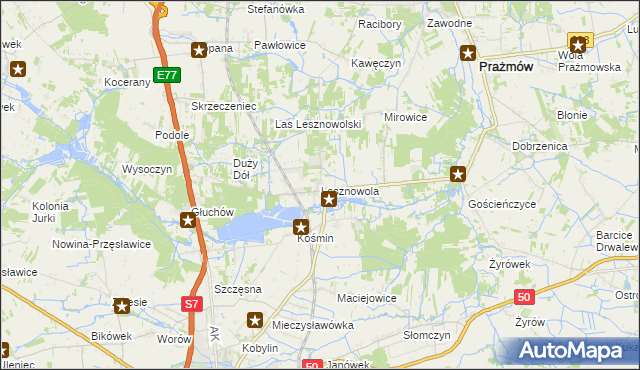 mapa Lesznowola gmina Grójec, Lesznowola gmina Grójec na mapie Targeo