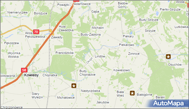 mapa Lindów gmina Mszczonów, Lindów gmina Mszczonów na mapie Targeo