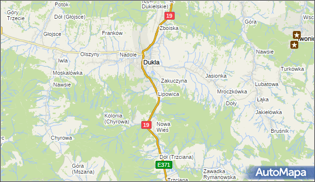 mapa Lipowica gmina Dukla, Lipowica gmina Dukla na mapie Targeo