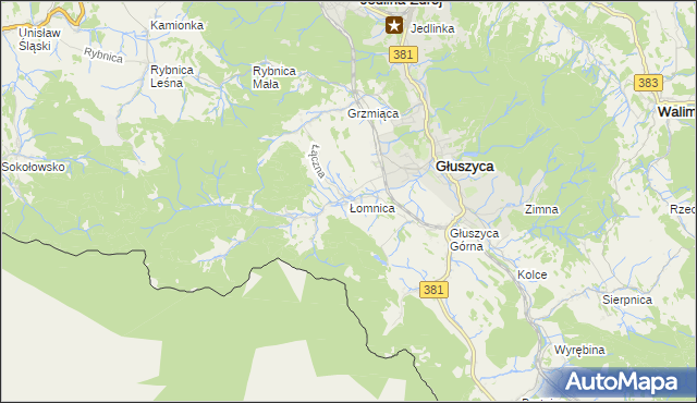 mapa Łomnica gmina Głuszyca, Łomnica gmina Głuszyca na mapie Targeo