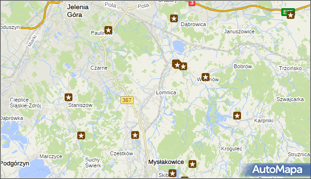 mapa Łomnica gmina Mysłakowice, Łomnica gmina Mysłakowice na mapie Targeo