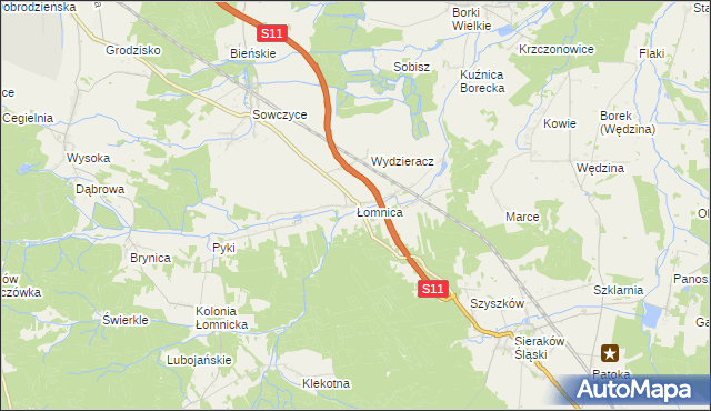 mapa Łomnica gmina Olesno, Łomnica gmina Olesno na mapie Targeo