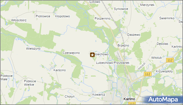 mapa Lubiechowo gmina Karlino, Lubiechowo gmina Karlino na mapie Targeo