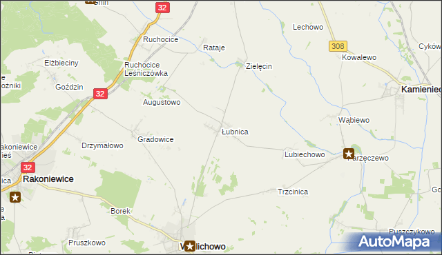 mapa Łubnica gmina Wielichowo, Łubnica gmina Wielichowo na mapie Targeo