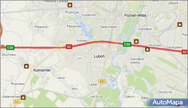 mapa Luboń powiat poznański, Luboń powiat poznański na mapie Targeo