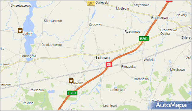 mapa Łubowo powiat gnieźnieński, Łubowo powiat gnieźnieński na mapie Targeo