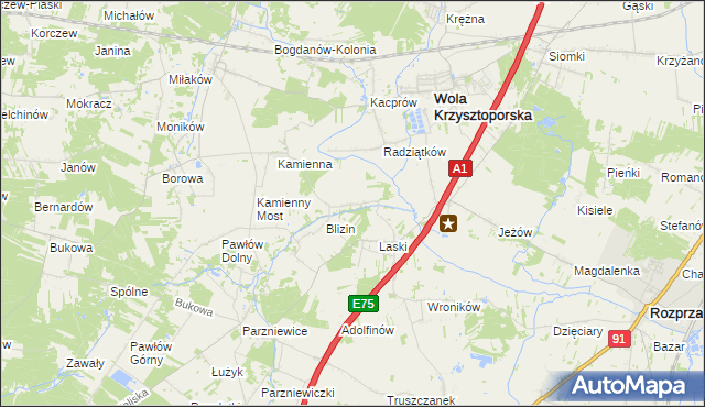 mapa Ludwików gmina Wola Krzysztoporska, Ludwików gmina Wola Krzysztoporska na mapie Targeo