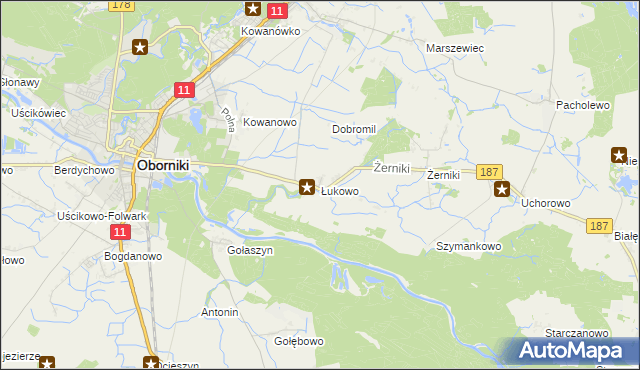 mapa Łukowo gmina Oborniki, Łukowo gmina Oborniki na mapie Targeo