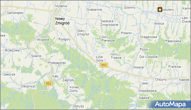 mapa Łysa Góra gmina Nowy Żmigród, Łysa Góra gmina Nowy Żmigród na mapie Targeo
