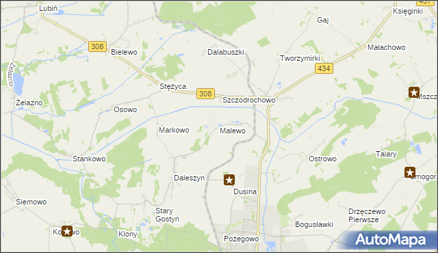 mapa Malewo gmina Gostyń, Malewo gmina Gostyń na mapie Targeo