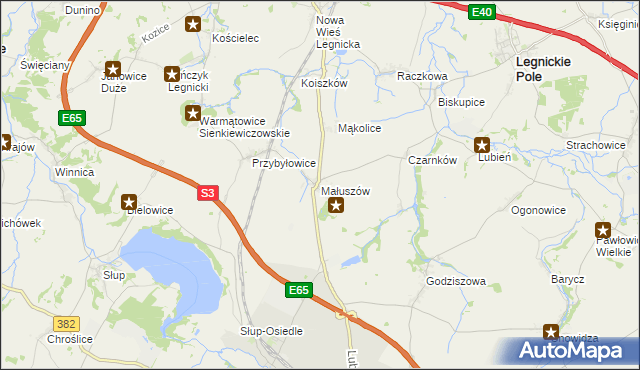 mapa Małuszów gmina Męcinka, Małuszów gmina Męcinka na mapie Targeo