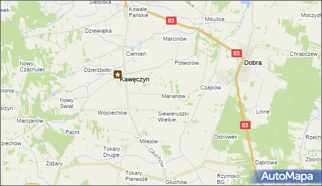 mapa Marianów gmina Kawęczyn, Marianów gmina Kawęczyn na mapie Targeo