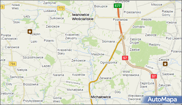 mapa Maszków gmina Iwanowice, Maszków gmina Iwanowice na mapie Targeo