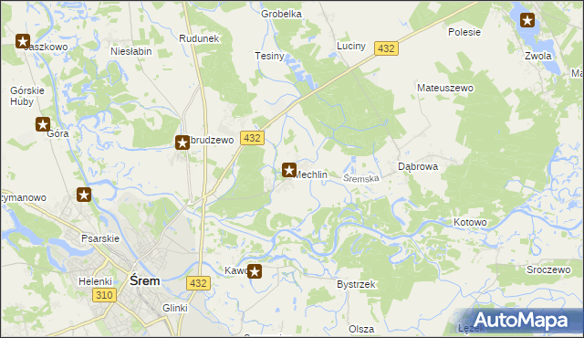 mapa Mechlin gmina Śrem, Mechlin gmina Śrem na mapie Targeo