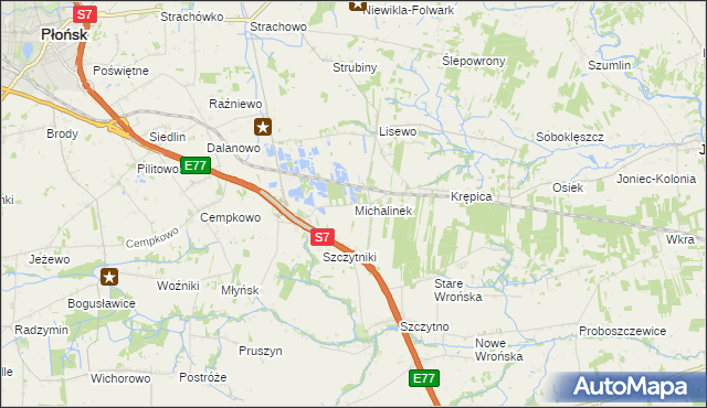 mapa Michalinek gmina Płońsk, Michalinek gmina Płońsk na mapie Targeo