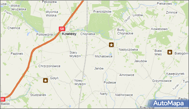 mapa Michałowice gmina Kowiesy, Michałowice gmina Kowiesy na mapie Targeo