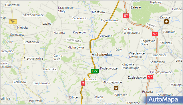 mapa Michałowice powiat krakowski, Michałowice powiat krakowski na mapie Targeo