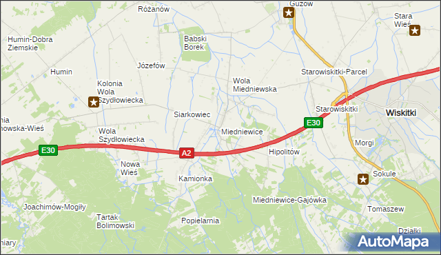 mapa Miedniewice gmina Wiskitki, Miedniewice gmina Wiskitki na mapie Targeo