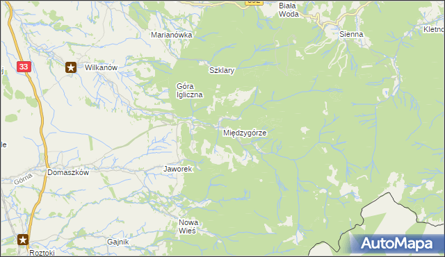 mapa Międzygórze gmina Bystrzyca Kłodzka, Międzygórze gmina Bystrzyca Kłodzka na mapie Targeo