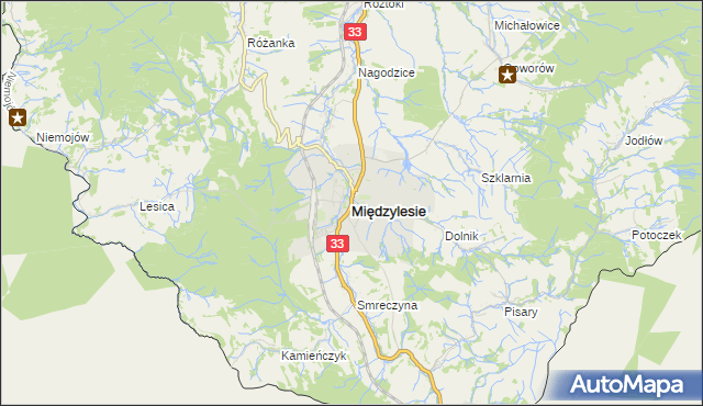 mapa Międzylesie powiat kłodzki, Międzylesie powiat kłodzki na mapie Targeo