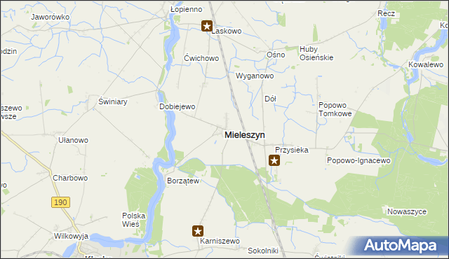 mapa Mieleszyn powiat gnieźnieński, Mieleszyn powiat gnieźnieński na mapie Targeo