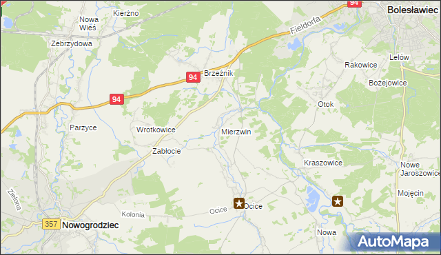 mapa Mierzwin gmina Bolesławiec, Mierzwin gmina Bolesławiec na mapie Targeo