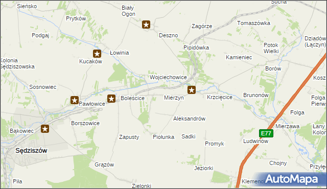 mapa Mierzyn gmina Sędziszów, Mierzyn gmina Sędziszów na mapie Targeo