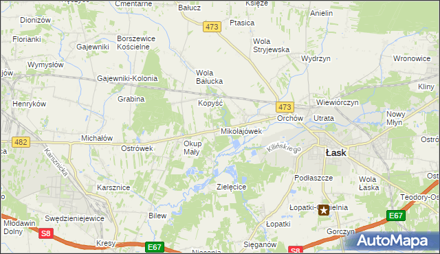 mapa Mikołajówek gmina Łask, Mikołajówek gmina Łask na mapie Targeo