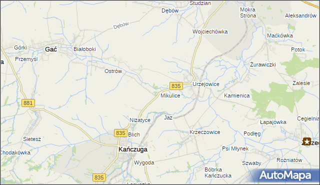 mapa Mikulice gmina Gać, Mikulice gmina Gać na mapie Targeo