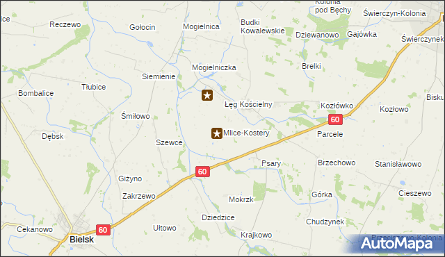 mapa Mlice-Kostery, Mlice-Kostery na mapie Targeo