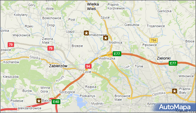 mapa Modlniczka, Modlniczka na mapie Targeo