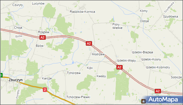 mapa Modrzew gmina Zbuczyn, Modrzew gmina Zbuczyn na mapie Targeo