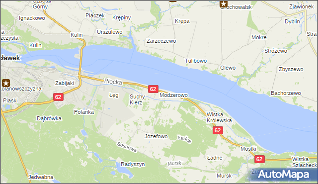 mapa Modzerowo gmina Włocławek, Modzerowo gmina Włocławek na mapie Targeo