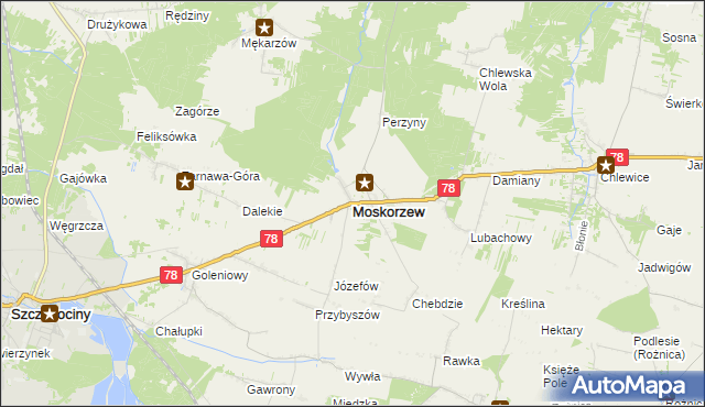 mapa Moskorzew, Moskorzew na mapie Targeo